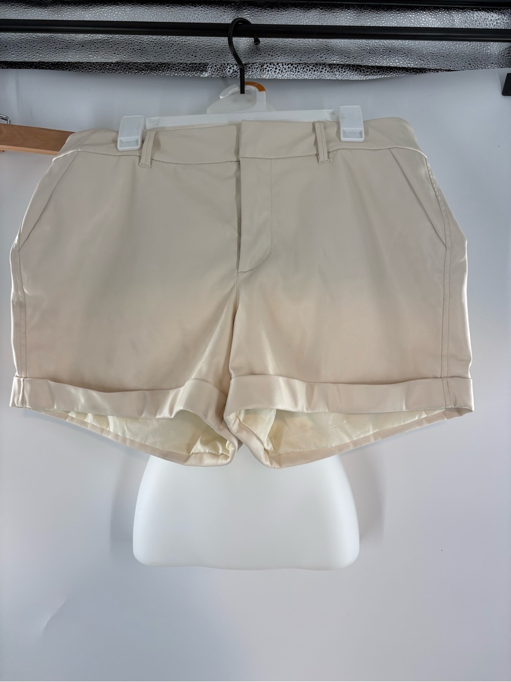 Dear John North Hampton Vegan Leather Shorts - Bone White Cuffed Size 32 L 12-14